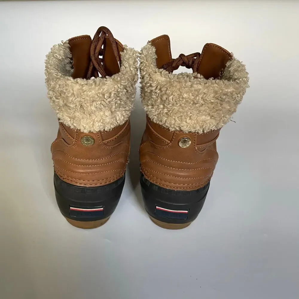 Tommy Hilfiger Rainah Duck Boots Womens 8M Brown Waterproof Lace Up Winter